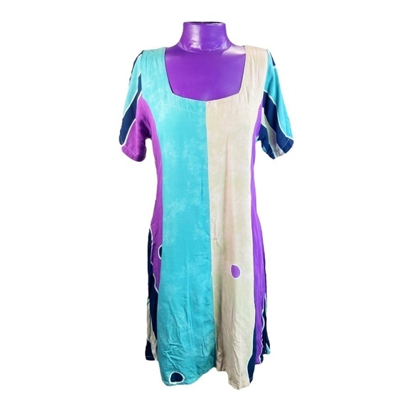 Las Manos vintage rayon tie back short sleeve Indonesian mini dress S - Picture 1 of 8